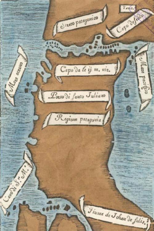 Первая карта Магелланова пролива, худ. Антонио Пигафетта