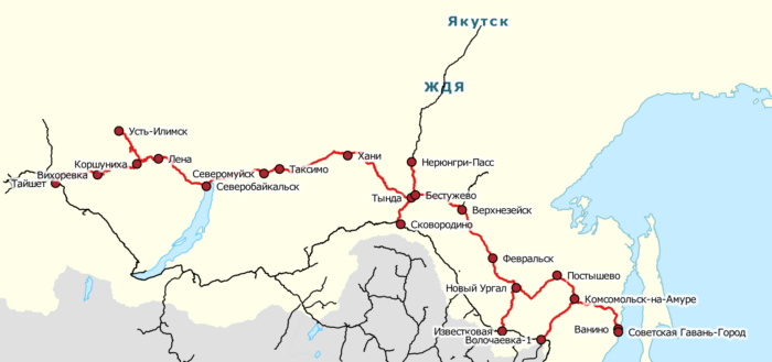 Схема Байкало-Амурской магистрали