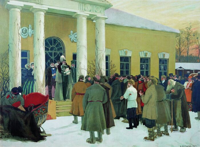 "Освобождение крестьян (Чтение манифеста)", худ. Борис Кустодиев, 1907