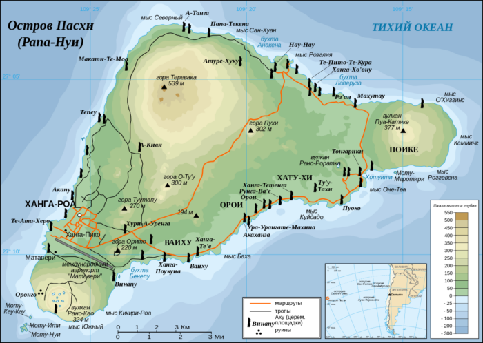 Карта Острова Пасхи и местоположение моаи