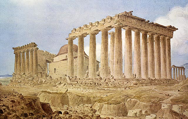 Разрушенный Парфенон с мечетью, худ. Джеймс Скин, 1838