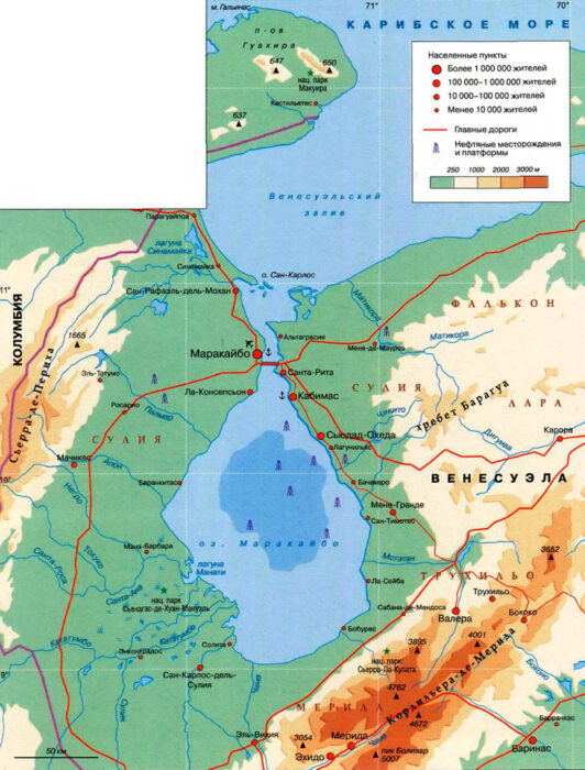 Озеро Маракайбо на карте