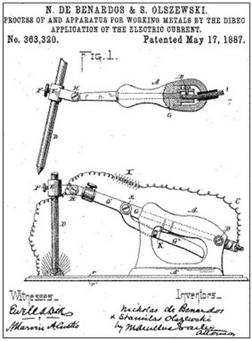 Патент на способ дуговой электросварки "Электрогефест", выданный 17 мая 1887 года