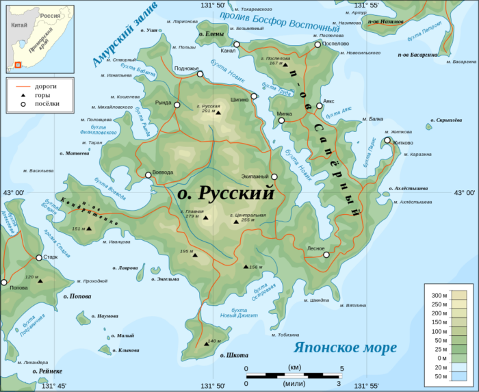 Остров Русский на карте
