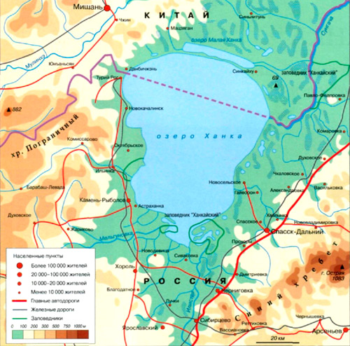 Озеро Ханка на карте