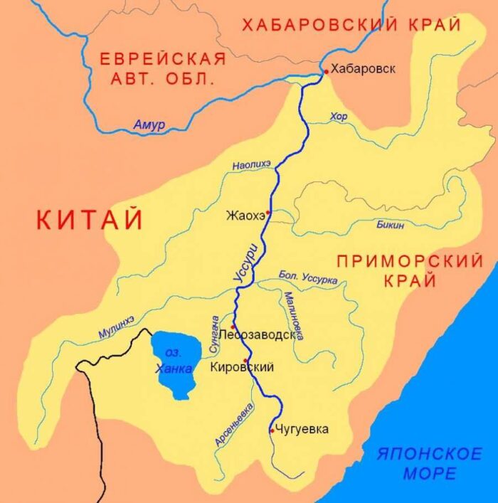 Река Уссури на карте