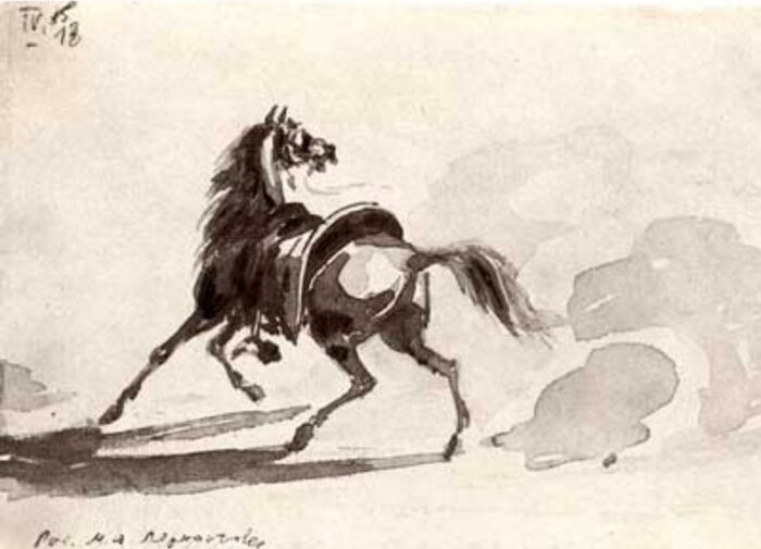 «Осёдланная лошадь», худ. М. Лермонтов, 1830-е