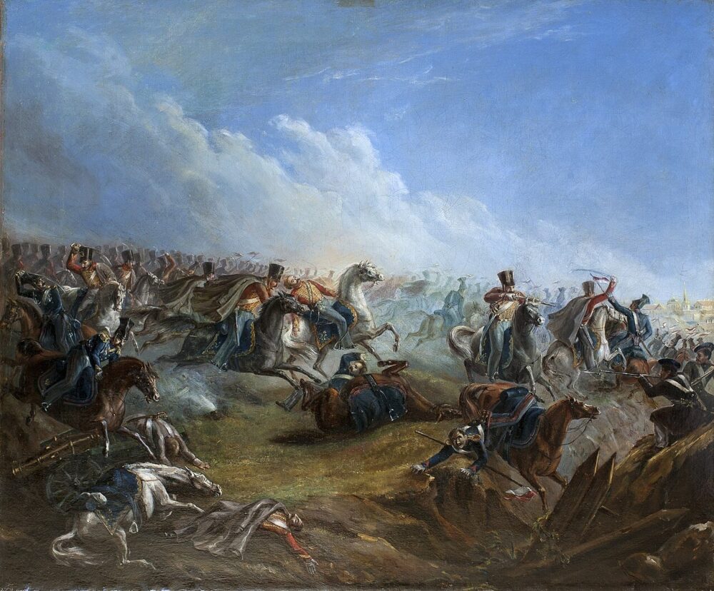 «Атака лейб-гвардии гусар под Варшавой 21 авг. 1831», худ. М. Лермонтова, 1837