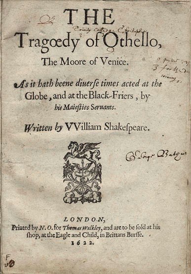 Титульная страница пьесы, 1622 г.
